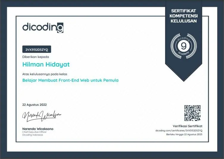 sertif dicoding frontend beginner